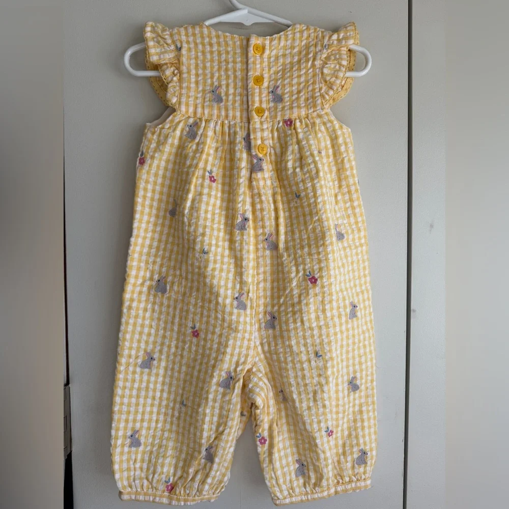NWT Yellow Gingham Ruffle Sleeve Bunny Easter Sunsuit, 18-24 mo, MSRP $55 - Picture 6 of 13